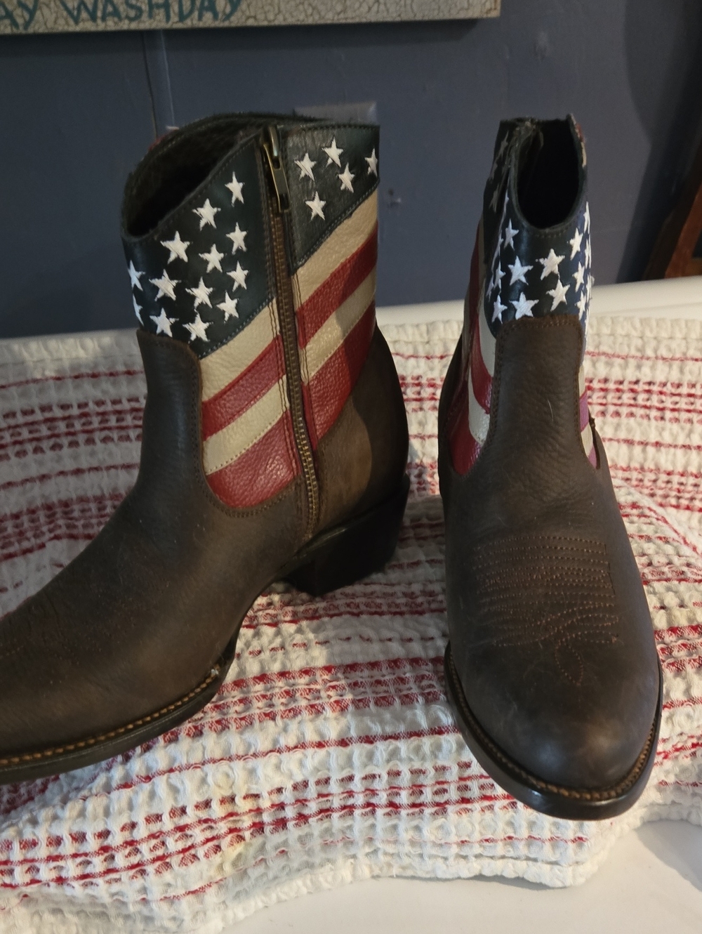 Men's Brown Western Boots with American Flag Shaft